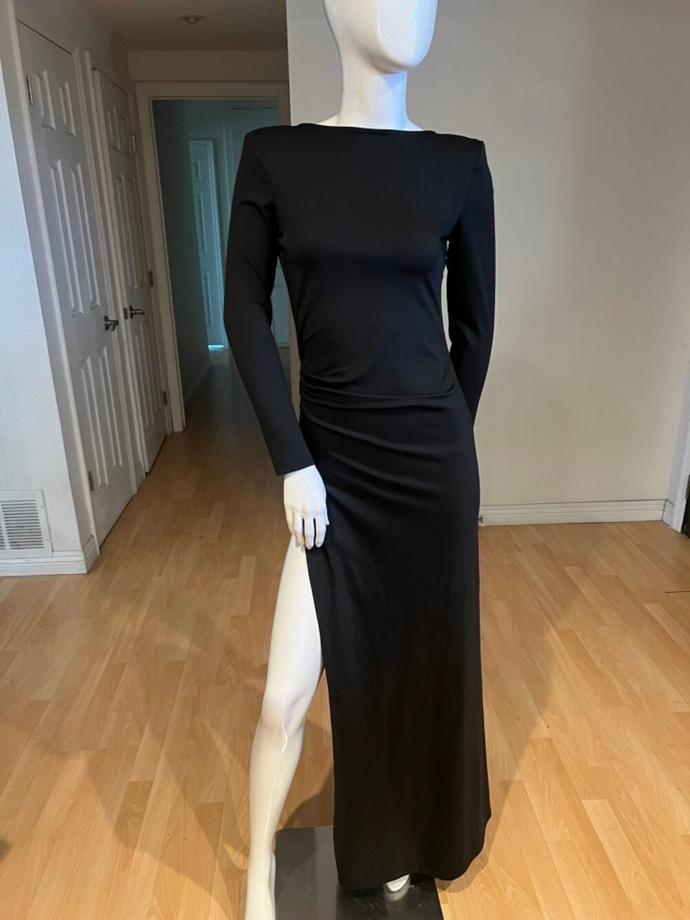 WOMENS VJ SEXY HIGH SLIT OPEN BACK LONG SLEEVE GOWN MAXI DRESS SZ S SMALL